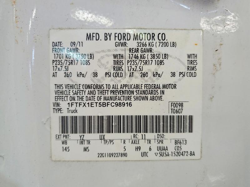 2011 Ford F150 მანქანა იყიდება აუქციონზე, vin: 1FTFX1ET5BFC98916, აუქციონის ნომერი: 60359246