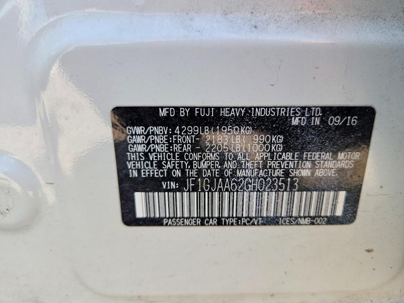 2016 Subaru Impreza მანქანა იყიდება აუქციონზე, vin: JF1GJAA62GH023513, აუქციონის ნომერი: 62723946