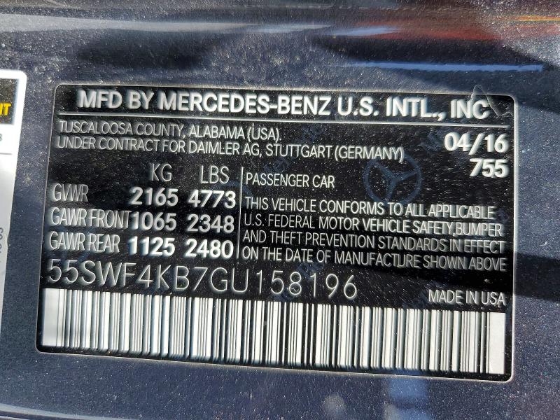 Продажа на аукционе авто 2016 Mercedes-benz C, vin: 55SWF4KB7GU158196, номер лота: 60997676