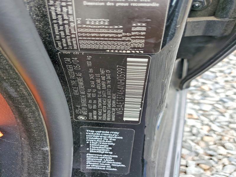 2004 Bmw 325 მანქანა იყიდება აუქციონზე, vin: WBAET37464NH05997, აუქციონის ნომერი: 60258896