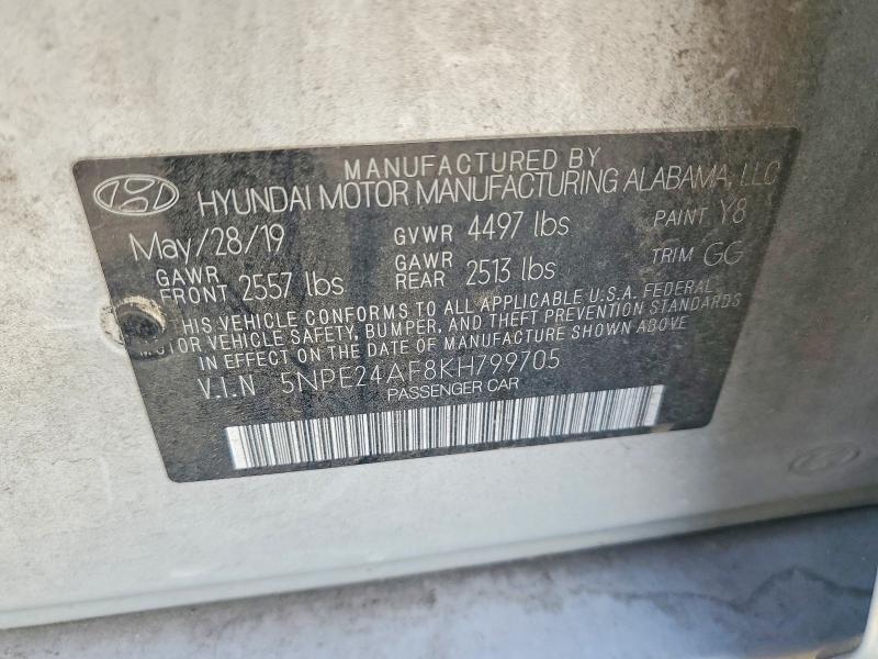 2019 Hyundai Sonata მანქანა იყიდება აუქციონზე, vin: 5NPE24AF8KH799705, აუქციონის ნომერი: 61138126