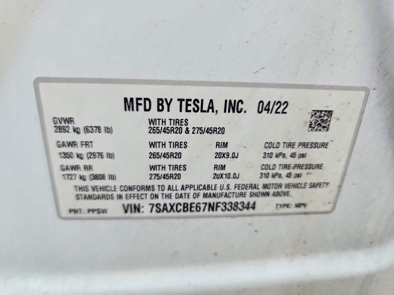 Продажа на аукционе авто 2022 Tesla Model X, vin: 7SAXCBE67NF338344, номер лота: 61428926