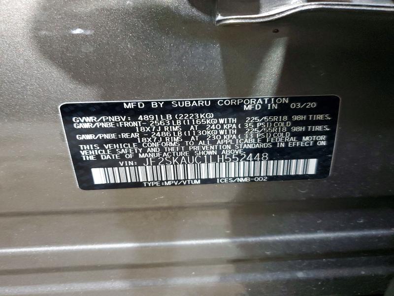 Продажа на аукционе авто 2020 Subaru Forester, vin: JF2SKAUC1LH552448, номер лота: 59612736