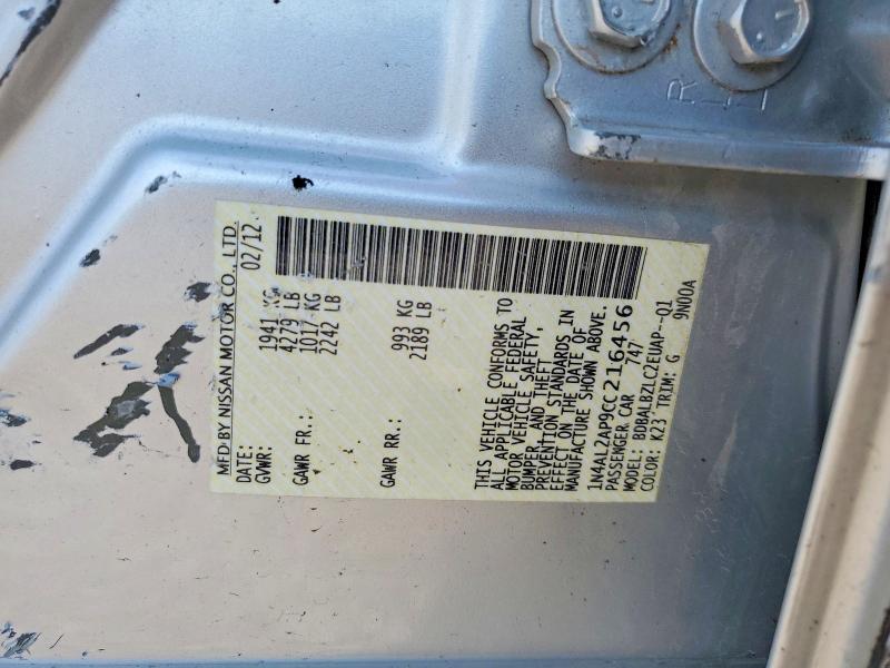 2012 Nissan Altima მანქანა იყიდება აუქციონზე, vin: 1N4AL2AP9CC216456, აუქციონის ნომერი: 62445456