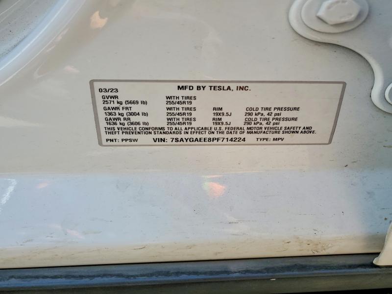 Продажа на аукционе авто 2023 Tesla Model Y, vin: 7SAYGAEE8PF714224, номер лота: 61509376