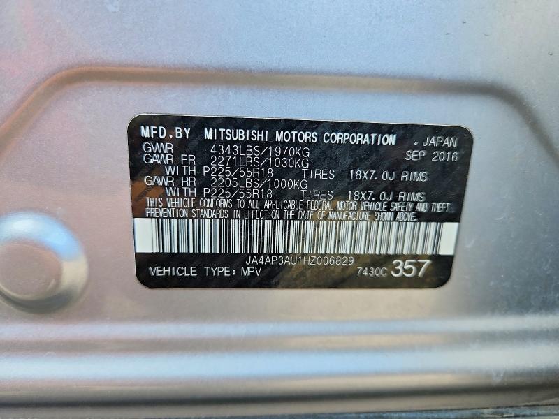 59127586 :رقم المزاد ، JA4AP3AU1HZ006829 vin ، 2017 Mitsubishi Outlander Sport مزاد بيع