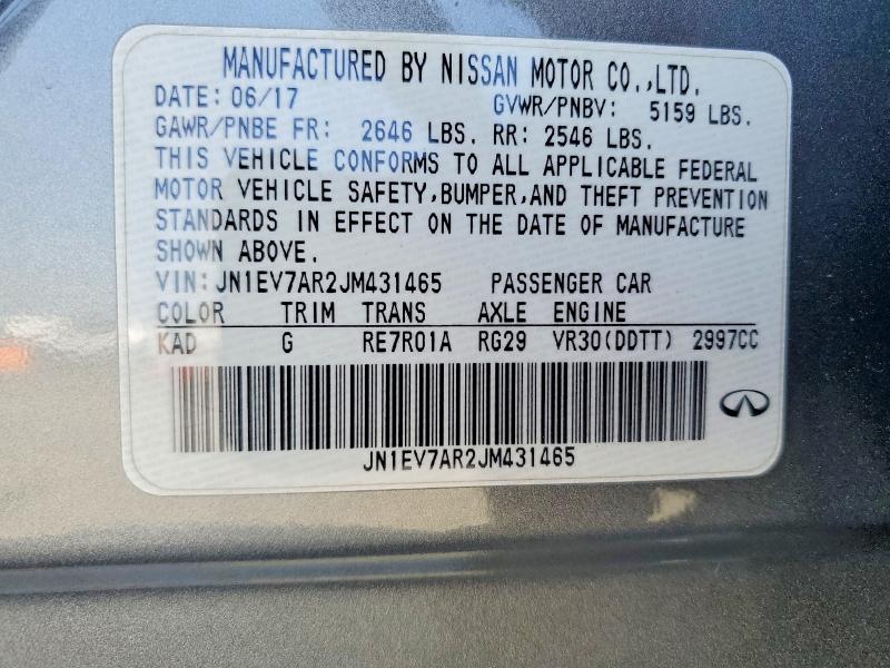 60305826 :رقم المزاد ، JN1EV7AR2JM431465 vin ، 2018 Infiniti Q50 مزاد بيع