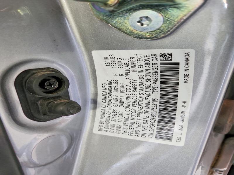 Aukcja sprzedaży 2020 Honda Civic, vin: 2HGFC2F83LH523105, numer aukcji: 62311606