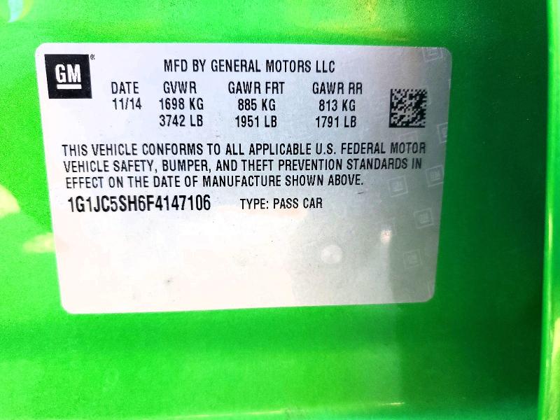 2015 Chevrolet Sonic მანქანა იყიდება აუქციონზე, vin: 1G1JC5SH6F4147106, აუქციონის ნომერი: 61818866