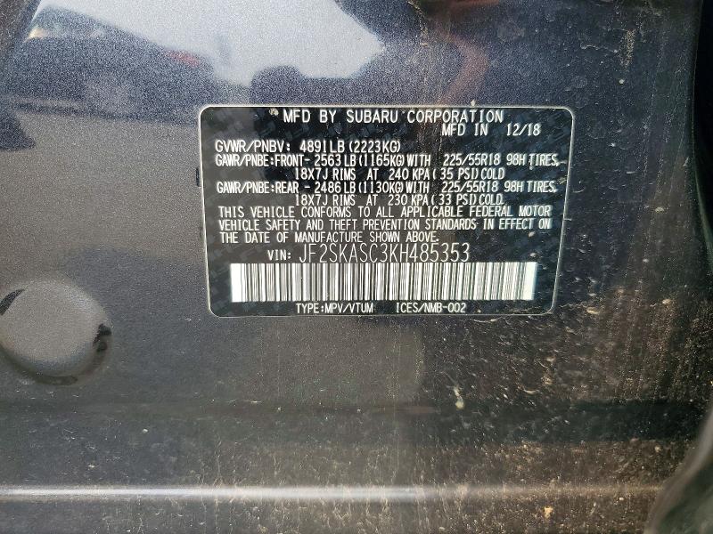 61005776 :رقم المزاد ، JF2SKASC3KH485353 vin ، 2019 Subaru Forester مزاد بيع
