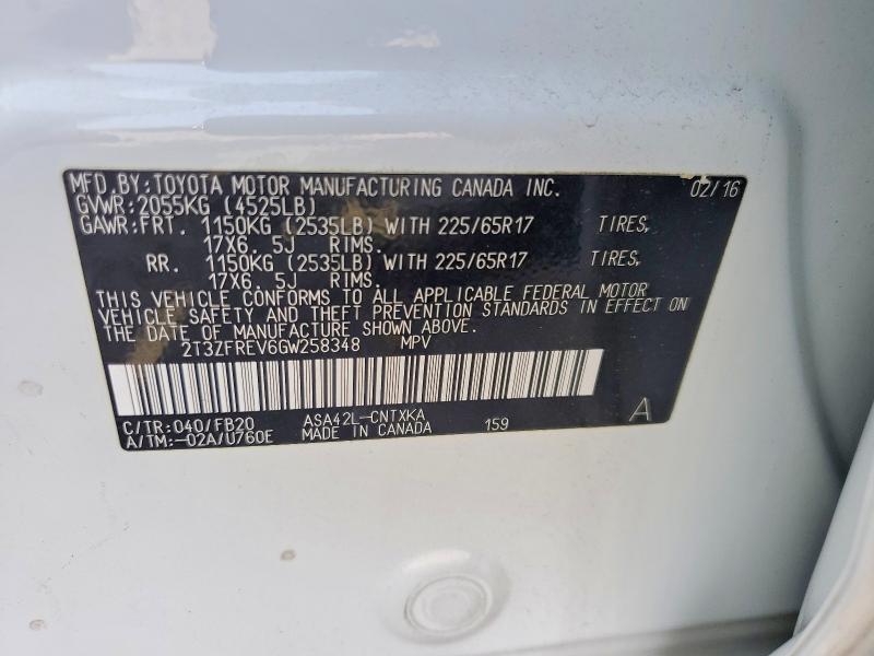 Продаж на аукціоні авто 2016 Toyota Rav4, vin: 2T3ZFREV6GW258348, номер лоту: 62311316