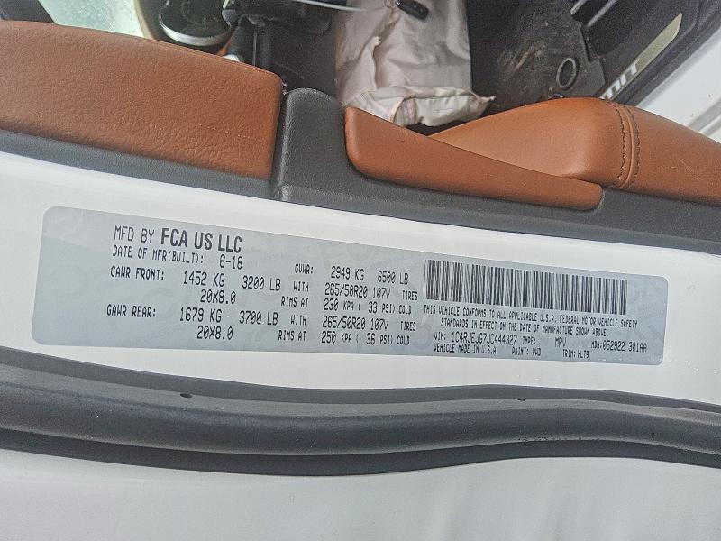 60484466 :رقم المزاد ، 1C4RJEJG7JC444327 vin ، 2018 Jeep Grand Cherokee مزاد بيع