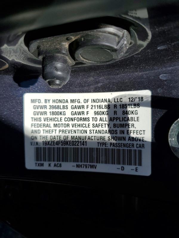 Aukcja sprzedaży 2019 Honda Insight, vin: 19XZE4F59KE022141, numer aukcji: 59718496