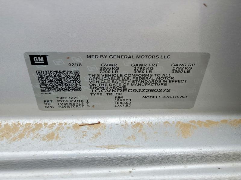 Продаж на аукціоні авто 2018 Chevrolet Silverado, vin: 1GCVKREC9JZ260272, номер лоту: 59192726
