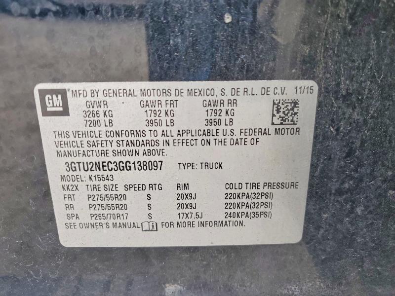 Aukcja sprzedaży 2016 Gmc Sierra, vin: 3GTU2NEC3GG138097, numer aukcji: 62168756