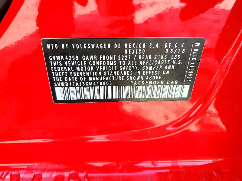 76294395 :رقم المزاد ، 3VWD17AJ3GM418605 vin ، 2016 Volkswagen Jetta مزاد بيع