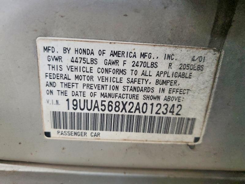 Aukcja sprzedaży 2002 Acura 3.2tl, vin: 19UUA568X2A012342, numer aukcji: 59647786
