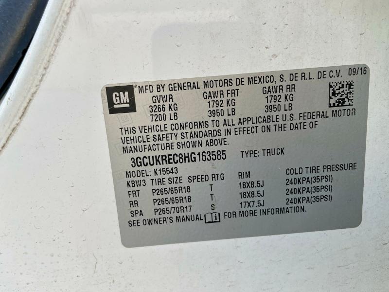 Продаж на аукціоні авто 2017 Chevrolet Silverado, vin: 3GCUKREC8HG163585, номер лоту: 61973876
