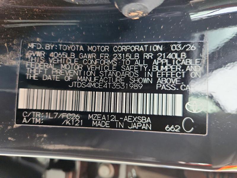Aukcja sprzedaży 2026 Toyota Corolla, vin: JTDS4MCE4T3531989, numer aukcji: 62004806