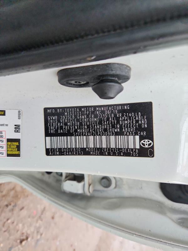 2020 Toyota Corolla მანქანა იყიდება აუქციონზე, vin: 5YFEPRAE7LP030963, აუქციონის ნომერი: 61978586