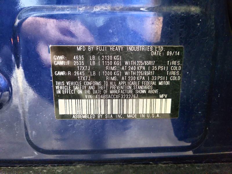 Продаж на аукціоні авто 2015 Subaru Outback, vin: 4S4BSACCXF3232767, номер лоту: 59554826