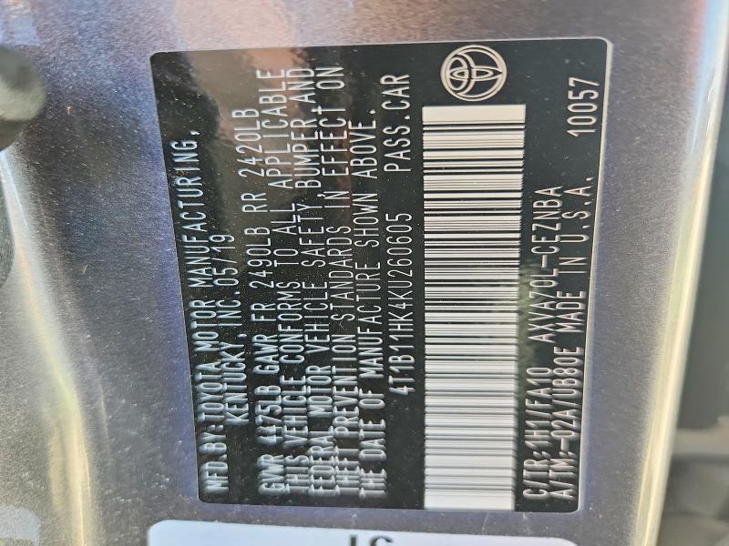 Продаж на аукціоні авто 2019 Toyota Camry, vin: 4T1B11HK4KU260605, номер лоту: 61534456
