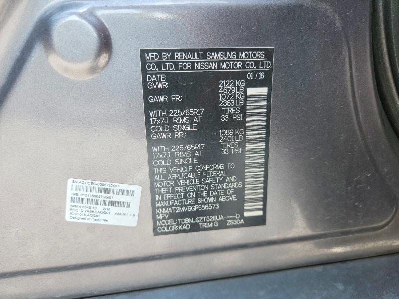 59826666 :رقم المزاد ، KNMAT2MV6GP656573 vin ، 2016 Nissan Rogue مزاد بيع