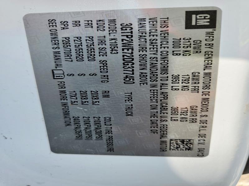 Aukcja sprzedaży 2013 Gmc Sierra, vin: 3GTP2WE72DG377450, numer aukcji: 59605176