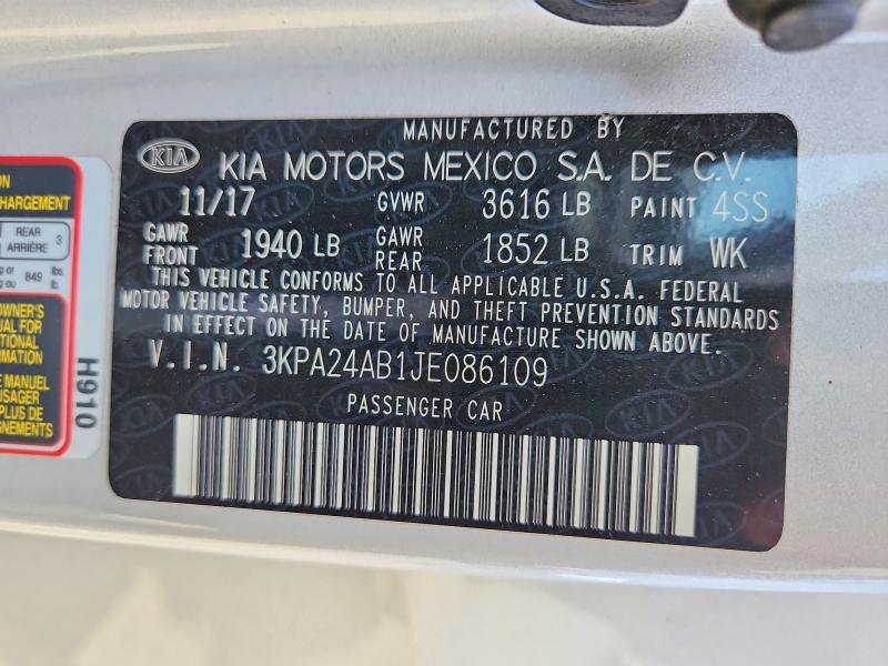 Aukcja sprzedaży 2018 Kia Rio, vin: 3KPA24AB1JE086109, numer aukcji: 85985555
