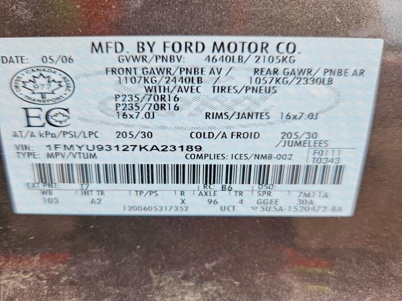 Продаж на аукціоні авто 2007 Ford Escape, vin: 1FMYU93127KA23189, номер лоту: 62899246