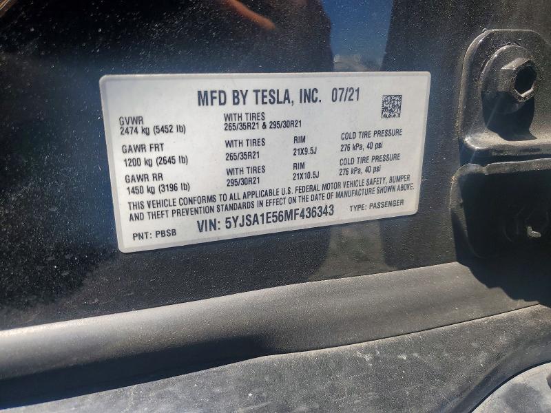 55846306 :رقم المزاد ، 5YJSA1E56MF436343 vin ، 2021 Tesla Model S مزاد بيع