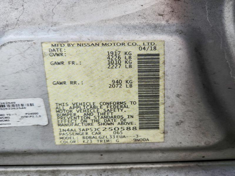 2018 Nissan Altima მანქანა იყიდება აუქციონზე, vin: 1N4AL3AP5JC250588, აუქციონის ნომერი: 63398476
