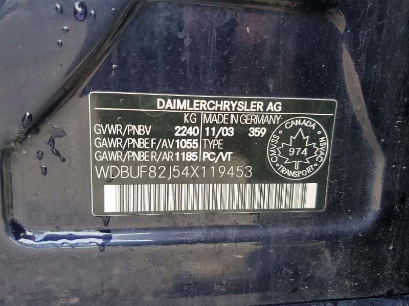 Aukcja sprzedaży 2004 Mercedes-benz E, vin: WDBUF82J54X119453, numer aukcji: 62064846