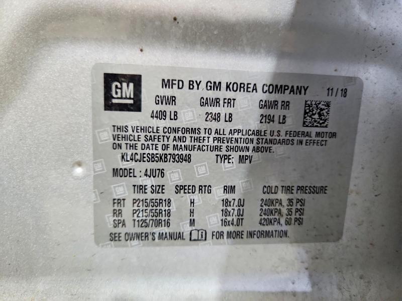 Aukcja sprzedaży 2019 Buick Encore, vin: KL4CJESB5KB793948, numer aukcji: 62273886