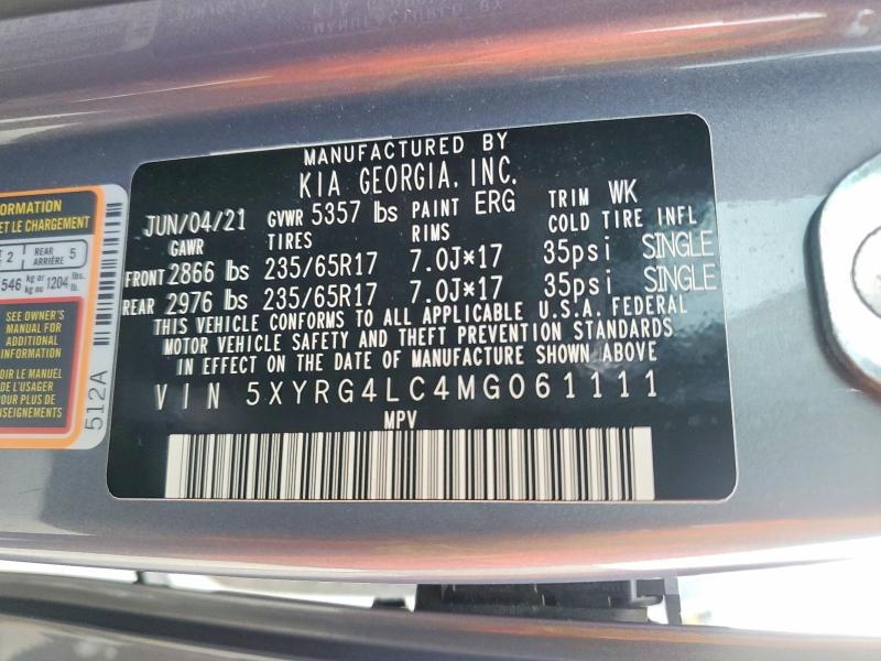 61514416 :رقم المزاد ، 5XYRG4LC4MG061111 vin ، 2021 Kia Sorento مزاد بيع