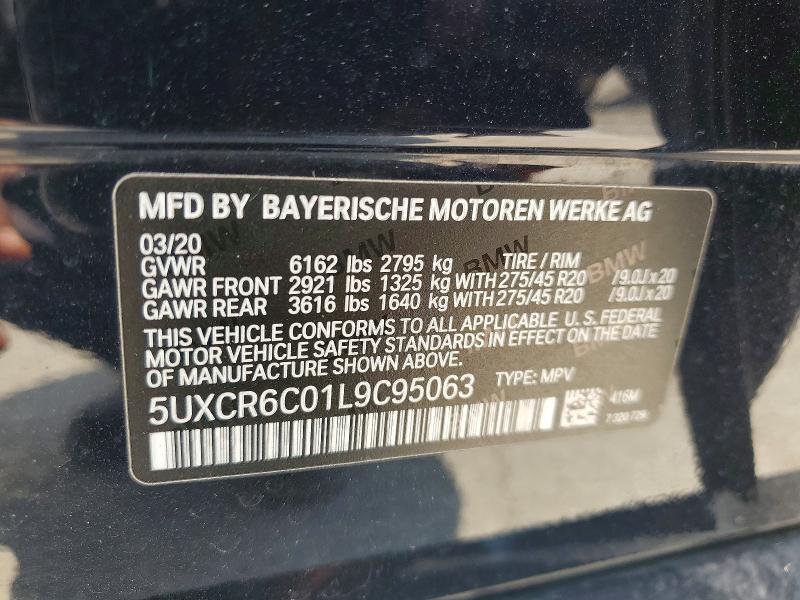 62767476 :رقم المزاد ، 5UXCR6C01L9C95063 vin ، 2020 Bmw X5 مزاد بيع