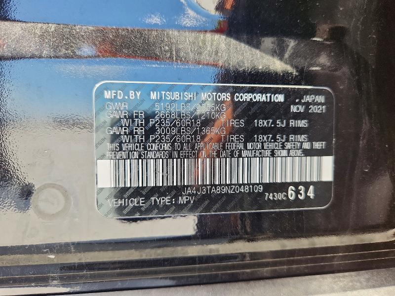 60824946 :رقم المزاد ، JA4J3TA89NZ048109 vin ، 2022 Mitsubishi Outlander مزاد بيع