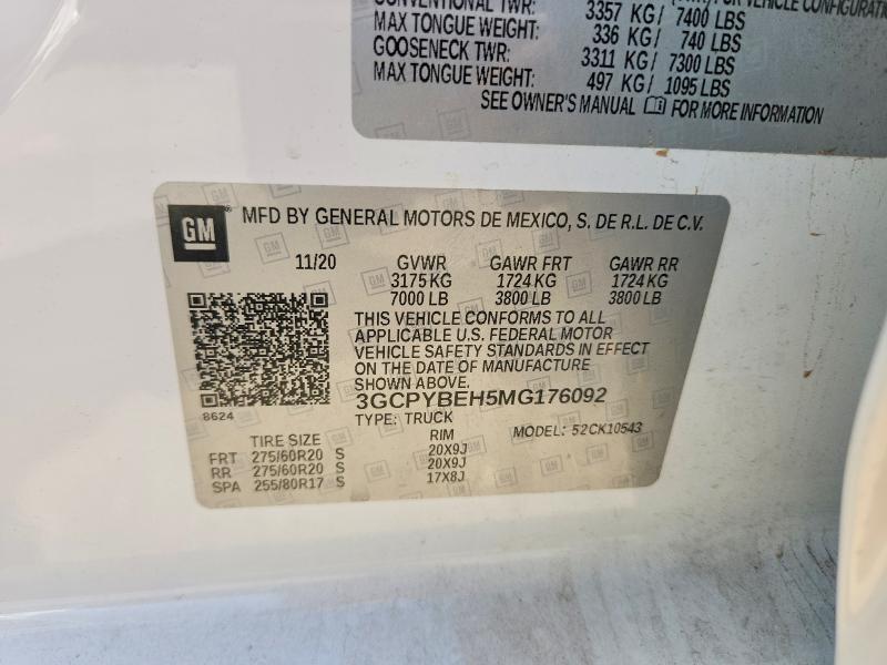 59121326 :رقم المزاد ، 3GCPYBEH5MG176092 vin ، 2021 Chevrolet Silverado مزاد بيع
