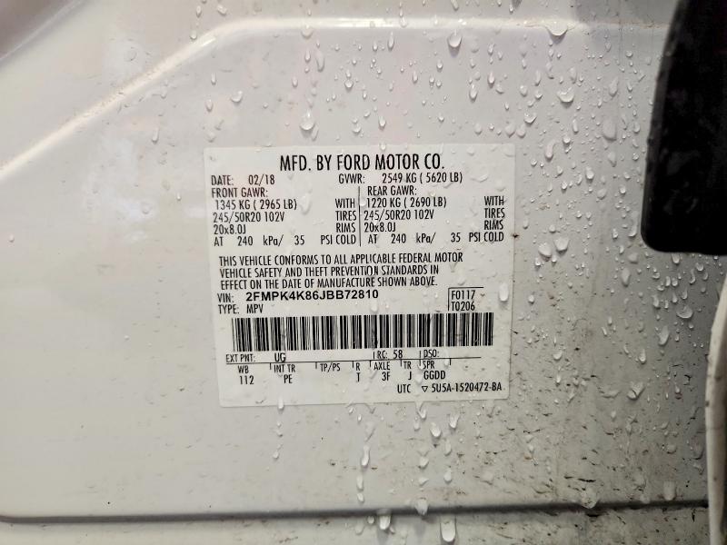 2018 Ford Edge მანქანა იყიდება აუქციონზე, vin: 2FMPK4K86JBB72810, აუქციონის ნომერი: 60407686