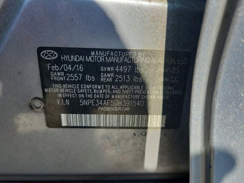 2016 Hyundai Sonata მანქანა იყიდება აუქციონზე, vin: 5NPE34AF5GH391540, აუქციონის ნომერი: 59345566
