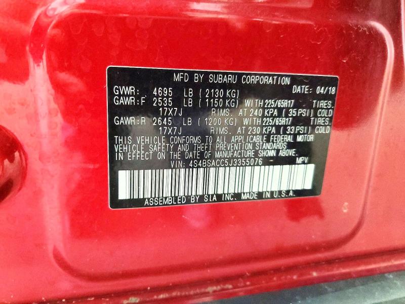 Продажа на аукционе авто 2018 Subaru Outback, vin: 4S4BSACC5J3355076, номер лота: 60442806