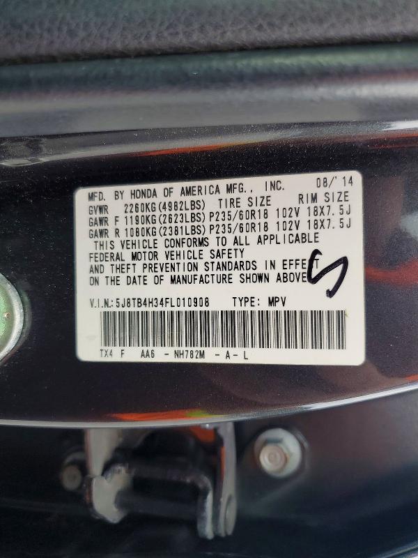 2015 Acura Rdx მანქანა იყიდება აუქციონზე, vin: 5J8TB4H34FL010908, აუქციონის ნომერი: 63178666