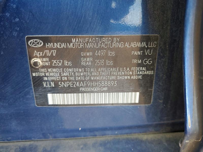 2017 Hyundai Sonata მანქანა იყიდება აუქციონზე, vin: 5NPE24AF9HH588893, აუქციონის ნომერი: 61118346