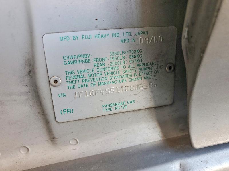 59921676 :رقم المزاد ، JF1GF48511G802396 vin ، 2001 Subaru Impreza مزاد بيع
