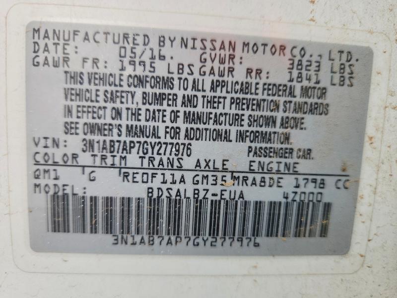 Aukcja sprzedaży 2016 Nissan Sentra, vin: 3N1AB7AP7GY277976, numer aukcji: 62115576
