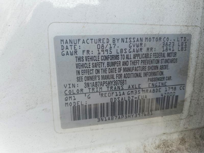 Продаж на аукціоні авто 2017 Nissan Sentra, vin: 3N1AB7AP5HY397681, номер лоту: 61538956