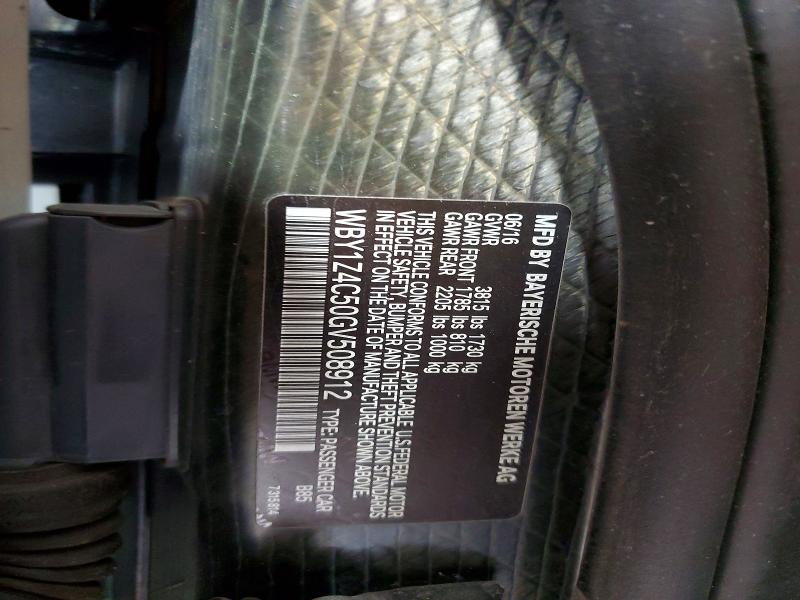 2016 Bmw I3 მანქანა იყიდება აუქციონზე, vin: WBY1Z4C50GV508912, აუქციონის ნომერი: 60555136