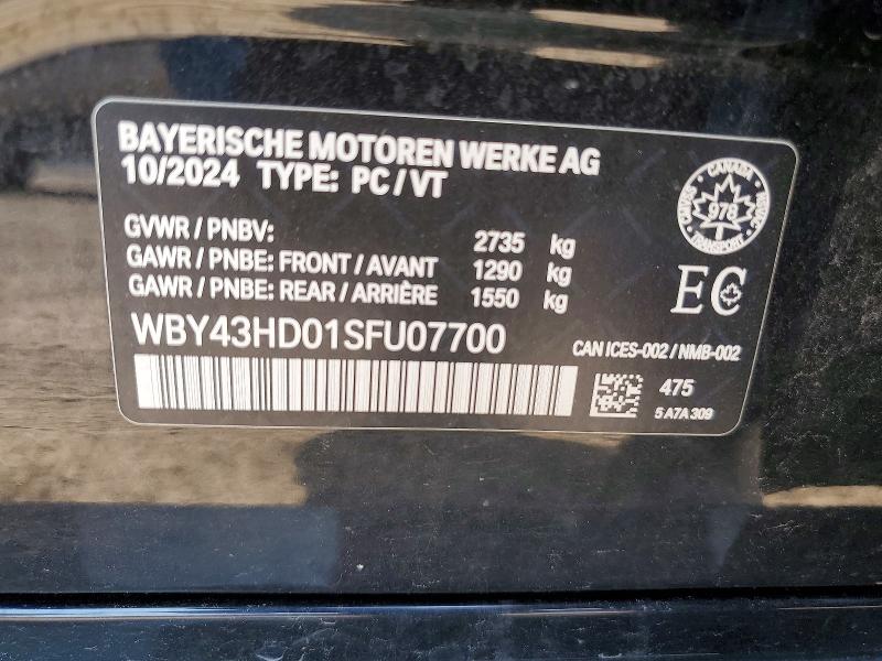 Aukcja sprzedaży 2025 Bmw I4, vin: WBY43HD01SFU07700, numer aukcji: 63142246