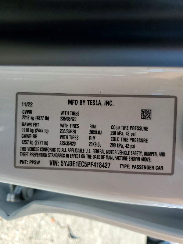 2023 Tesla Model 3 მანქანა იყიდება აუქციონზე, vin: 5YJ3E1EC5PF418427, აუქციონის ნომერი: 60702166