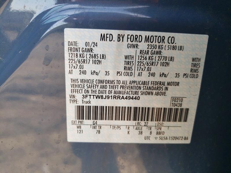 Aukcja sprzedaży 2024 Ford Maverick, vin: 3FTTW8J91RRA49440, numer aukcji: 60561126